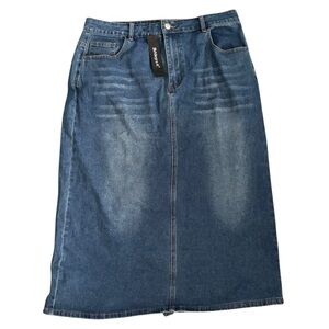 NWT Allegra K Women’s Denim Midi Skirt XL – Classic Blue Jean Style
